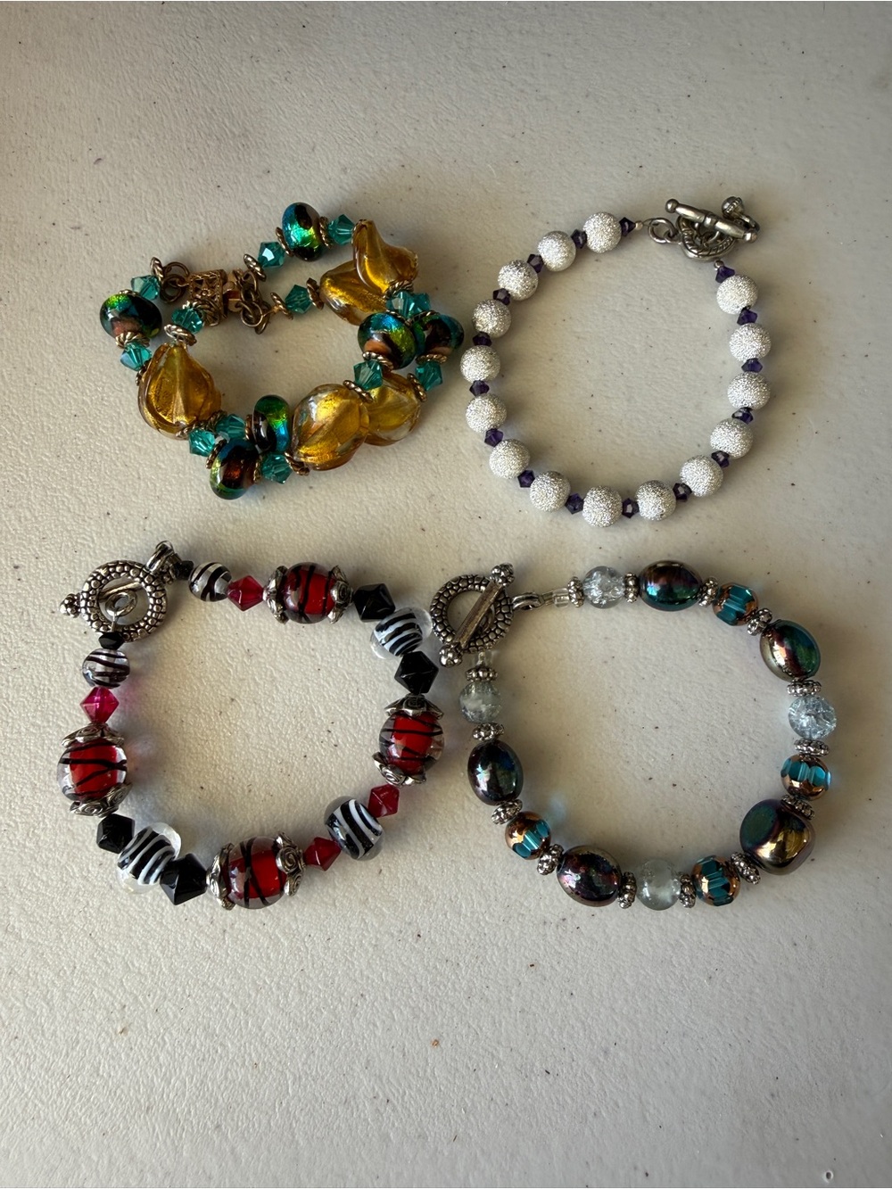 Handmade Multicolor Beaded Bracelet Set - Turquoise, Gold, Red, White